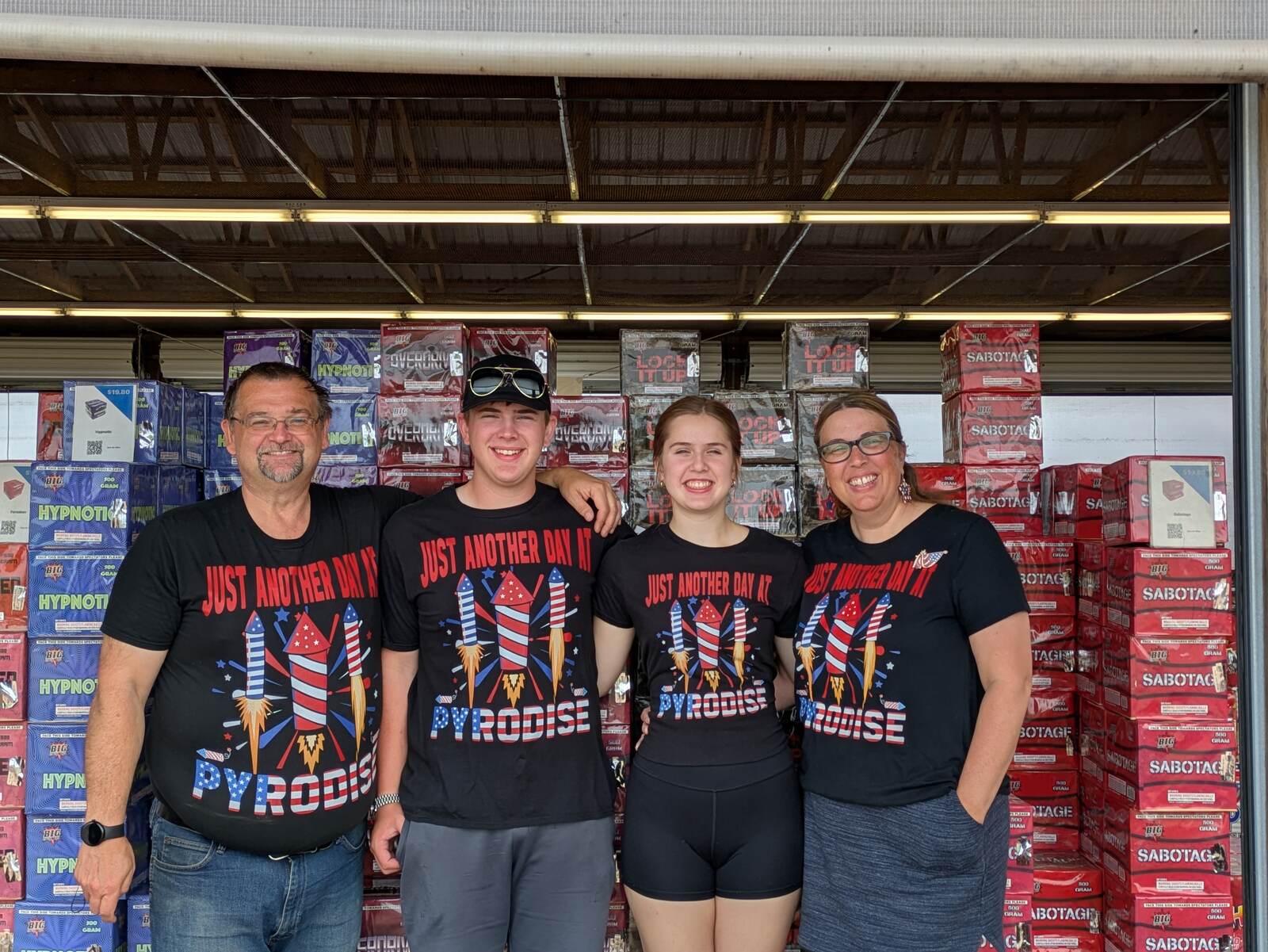 The LaNou family at Creswood Corners Fireworks in Cadott, WI